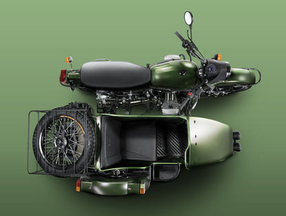 Green Motorcycle With Sidecar Vintage Poster