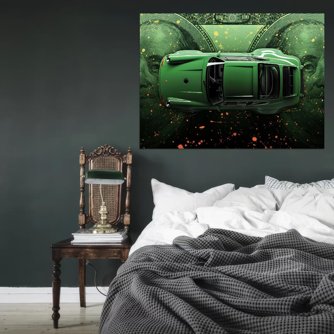 Green Porshe 911 Turbo Dollar Old Sportcar Car Poster