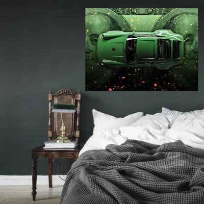 Green Porshe 911 Turbo Dollar Old Sportcar Car Poster
