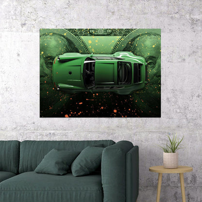 Green Porshe 911 Turbo Dollar Old Sportcar Car Poster