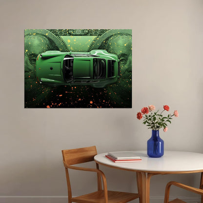 Green Porshe 911 Turbo Dollar Old Sportcar Car Poster