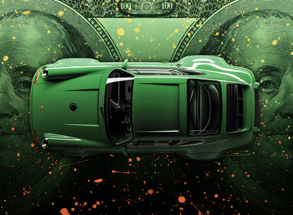 Green Porshe 911 Turbo Dollar Old Sportcar Car Poster