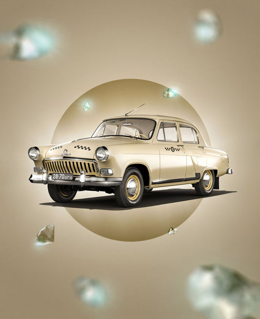 Diamond Gold Volga USSR Retro Car Poster