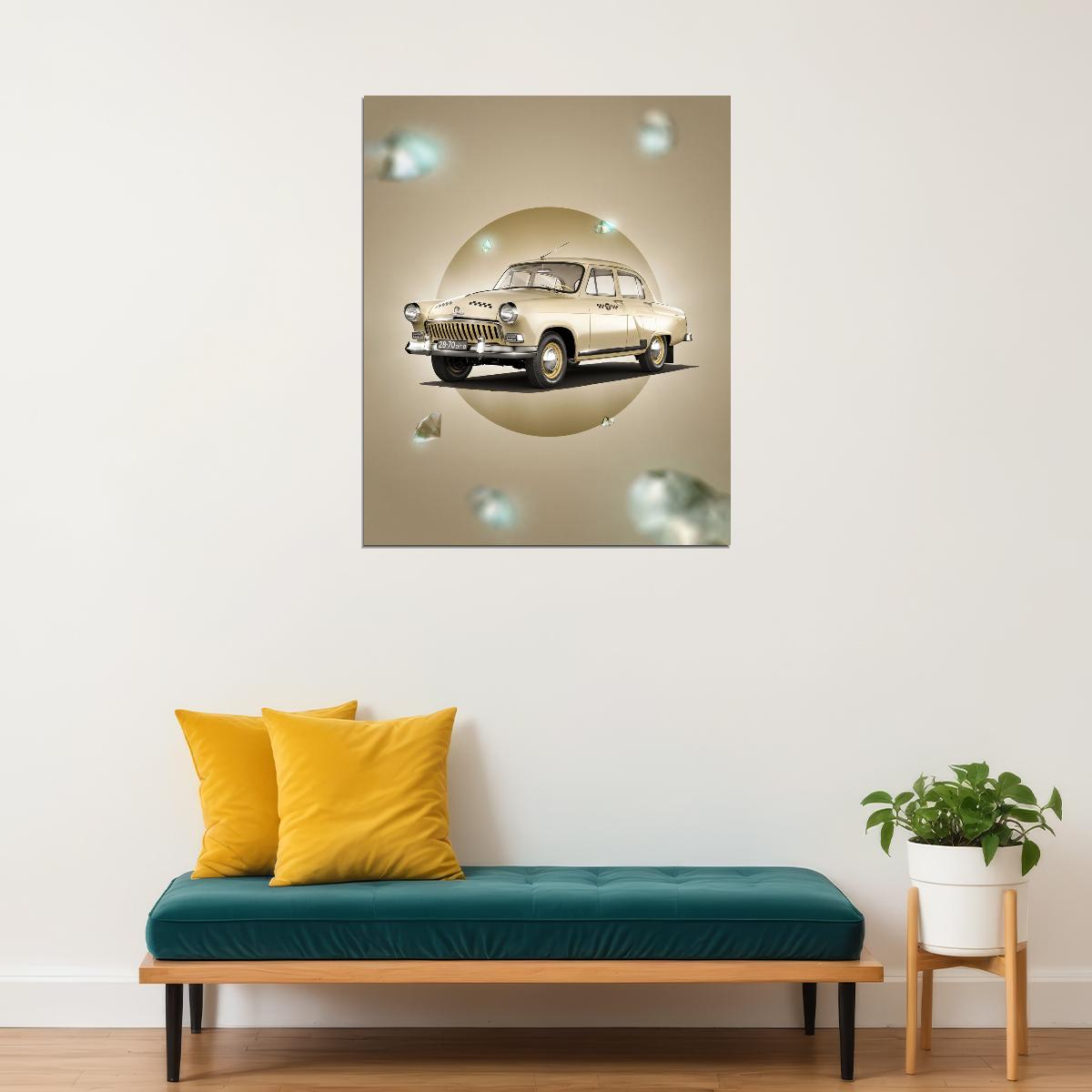 Diamond Gold Volga USSR Old Car Poster