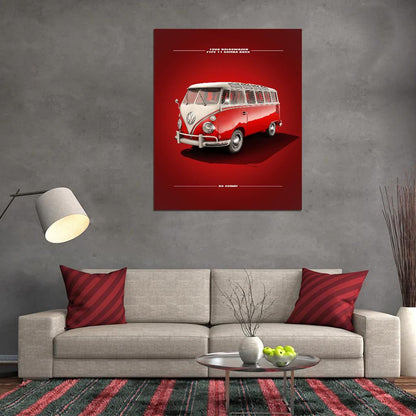 1966 Volkswagen Type 1 Samba Bus Classic Red and White Design Poster