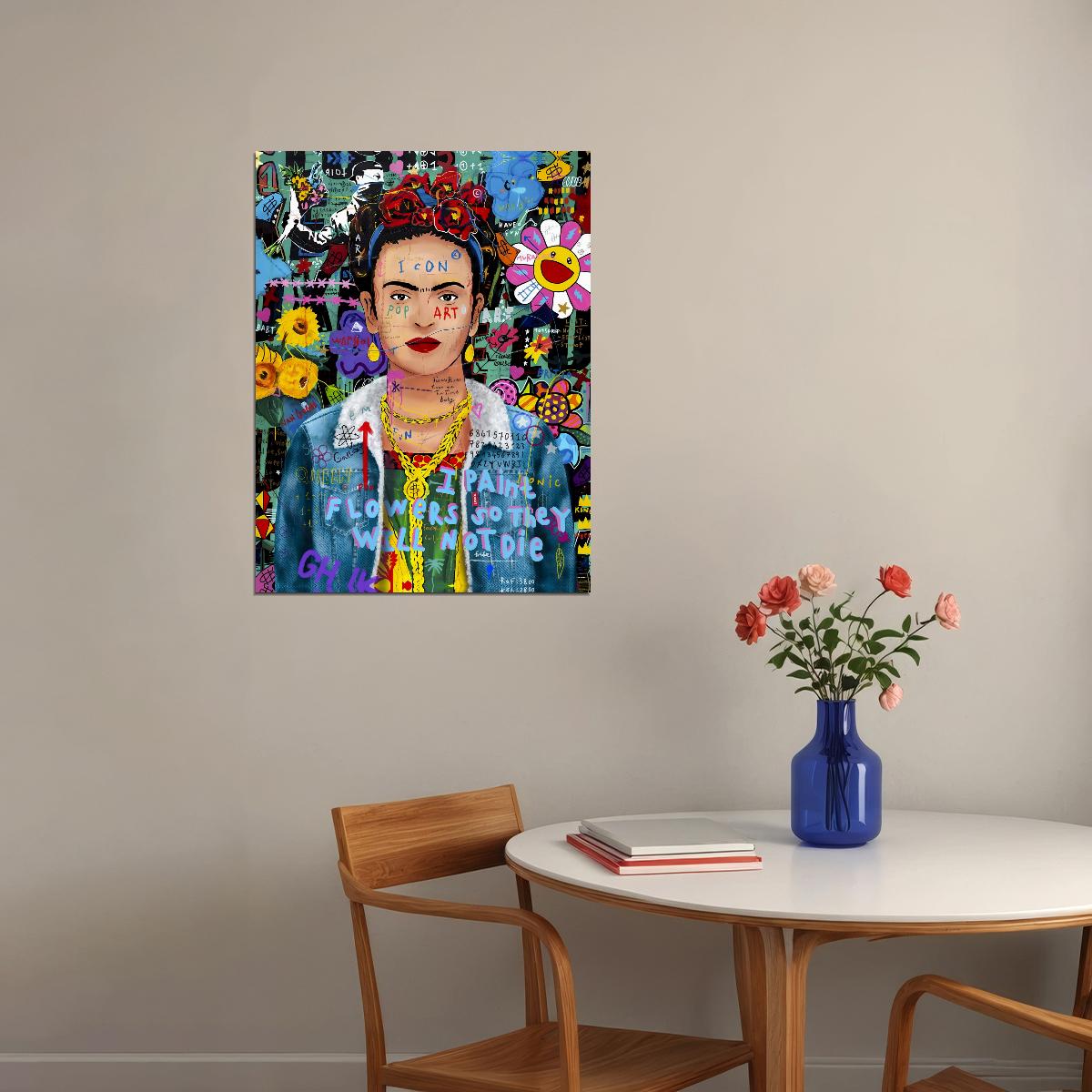 Vibrant Collage Flowers Graffiti Poster Pop Art Icon - xonomax