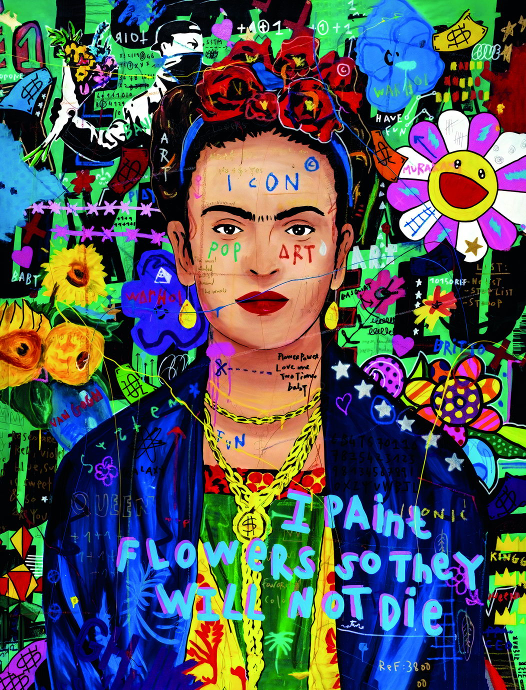 Vibrant Collage Flowers Graffiti Poster Blue Pop Art - xonomax