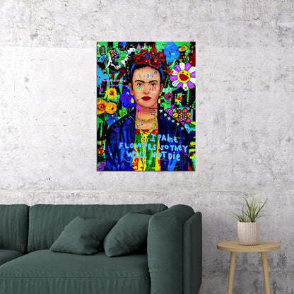 Vibrant Collage Flowers Graffiti Poster Blue Pop Art - xonomax