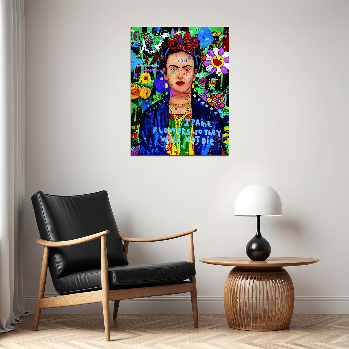Vibrant Collage Flowers Graffiti Poster Blue Pop Art - xonomax