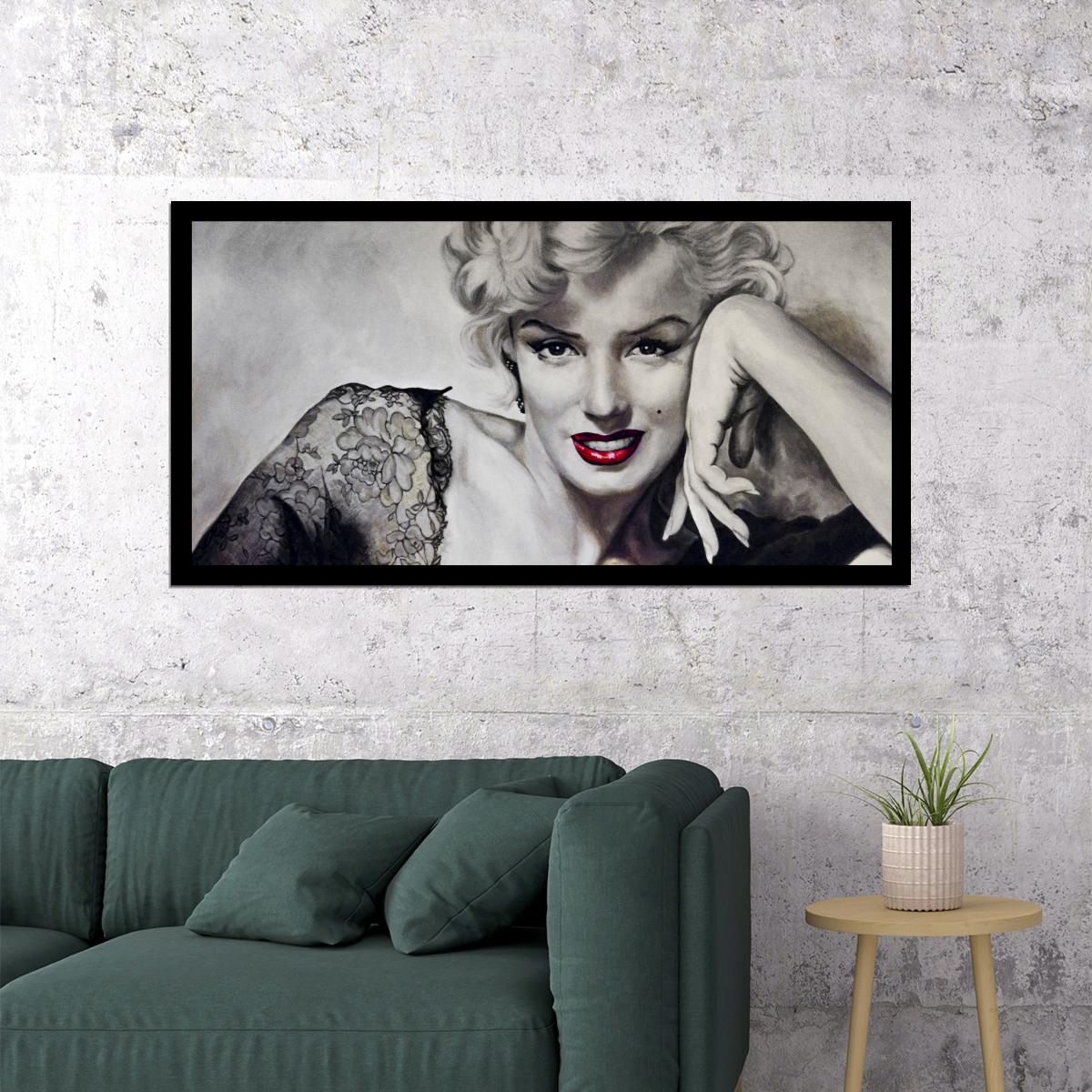 Merlin Monroe Poster Red Lips Painting Wall Art