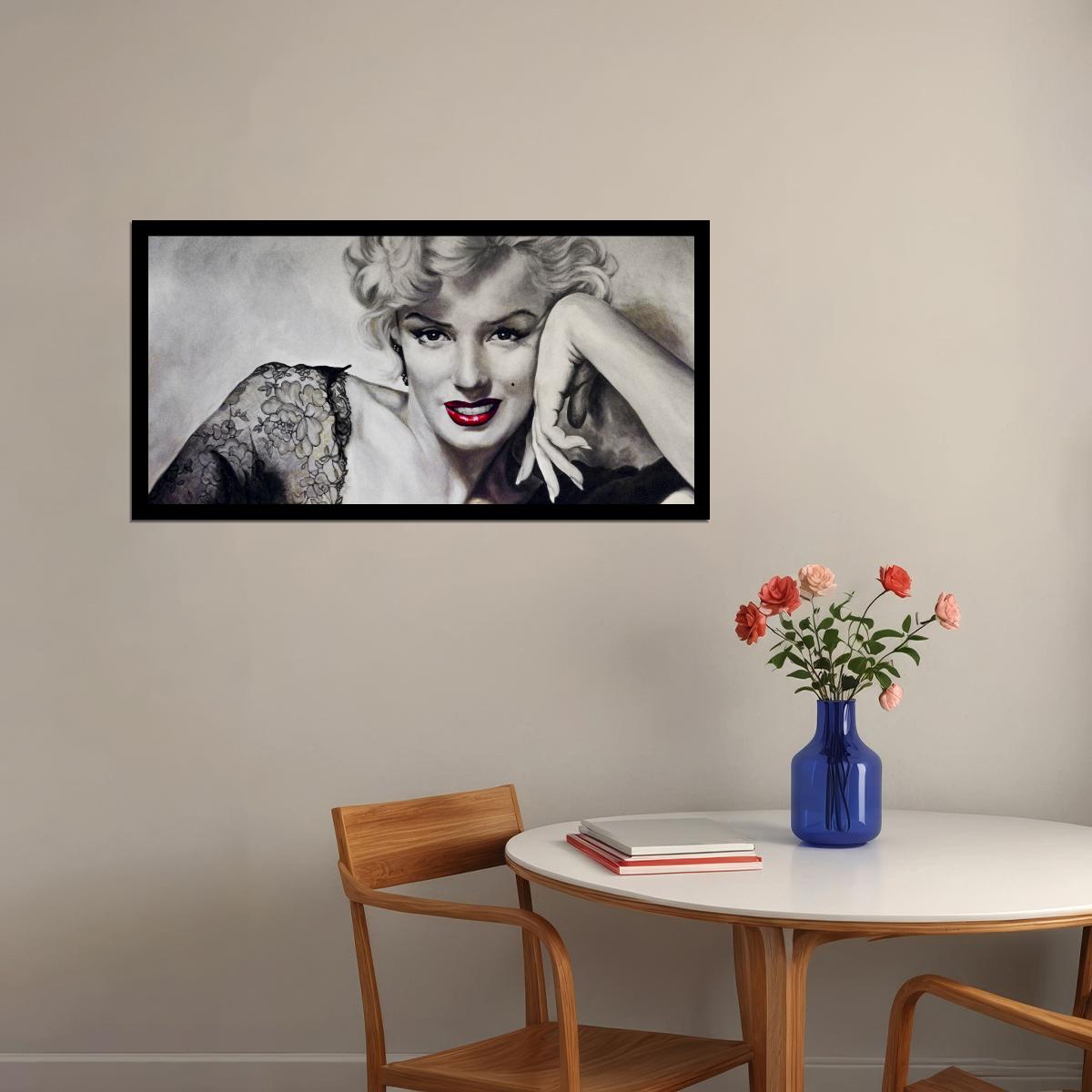 Merlin Monroe Poster Red Lips Painting Wall Art