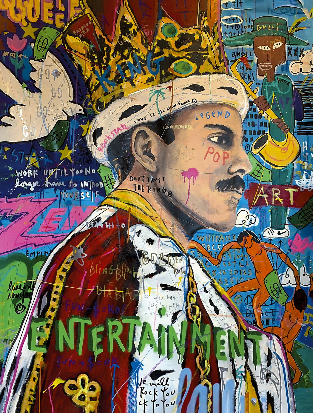 King Freddie Mercury Poster Legend Icon Queen Street Pop Graffiti Wall Art - xonomax