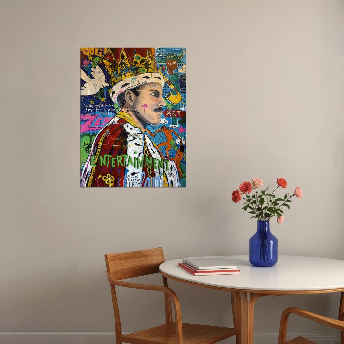 King Freddie Mercury Poster Legend Icon Queen Street Pop Graffiti Wall Art - xonomax