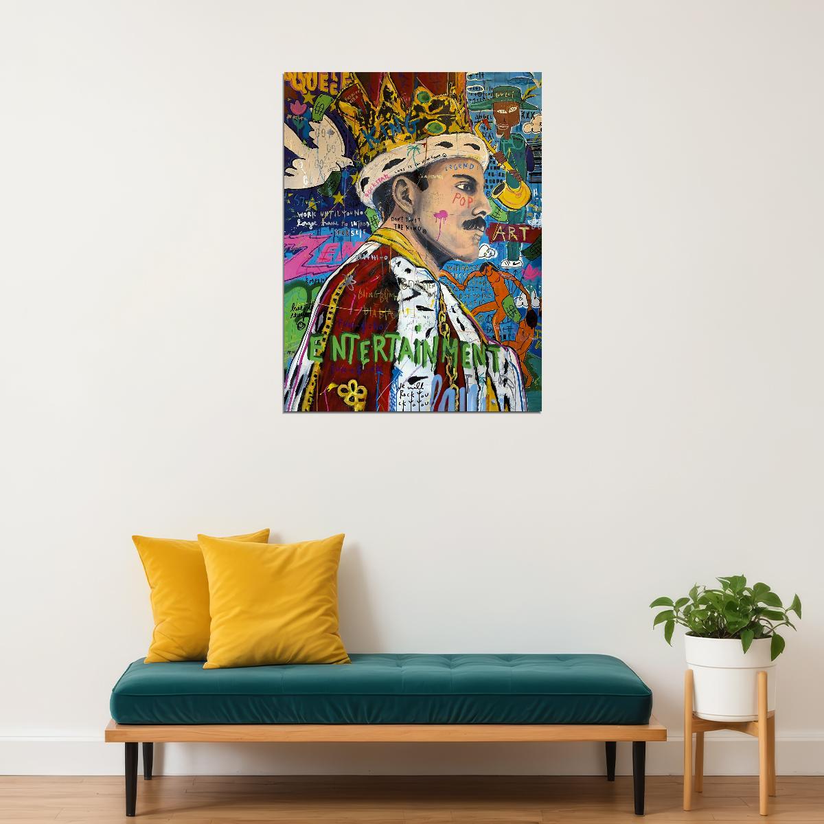 King Freddie Mercury Poster Legend Icon Queen Street Pop Graffiti Wall Art - xonomax