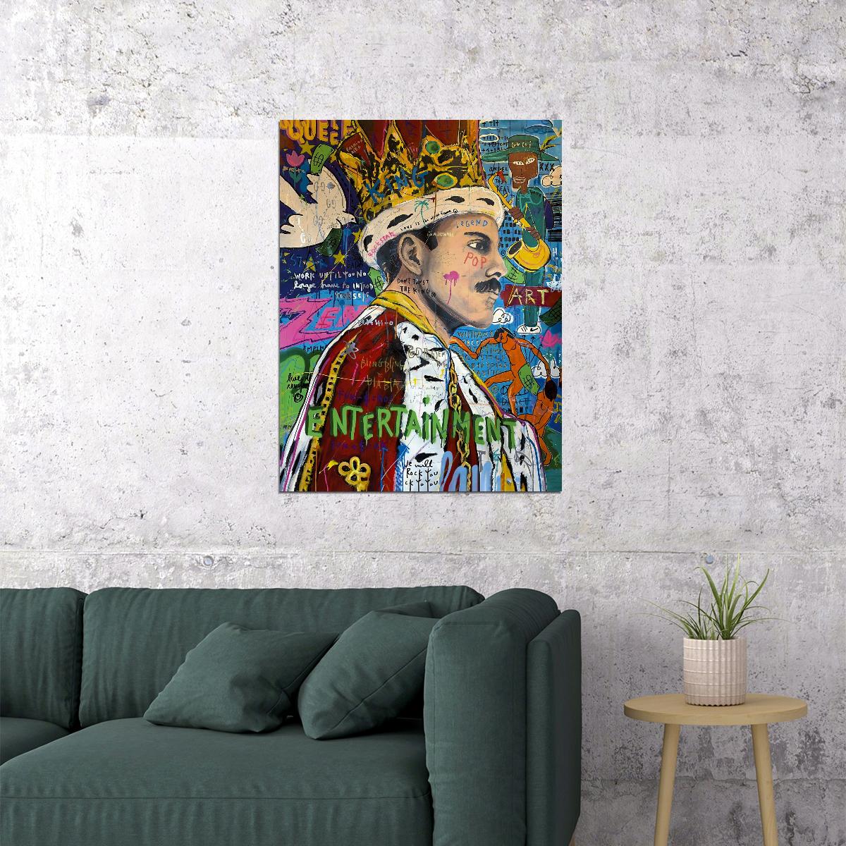 King Freddie Mercury Poster Legend Icon Queen Street Pop Graffiti Wall Art - xonomax