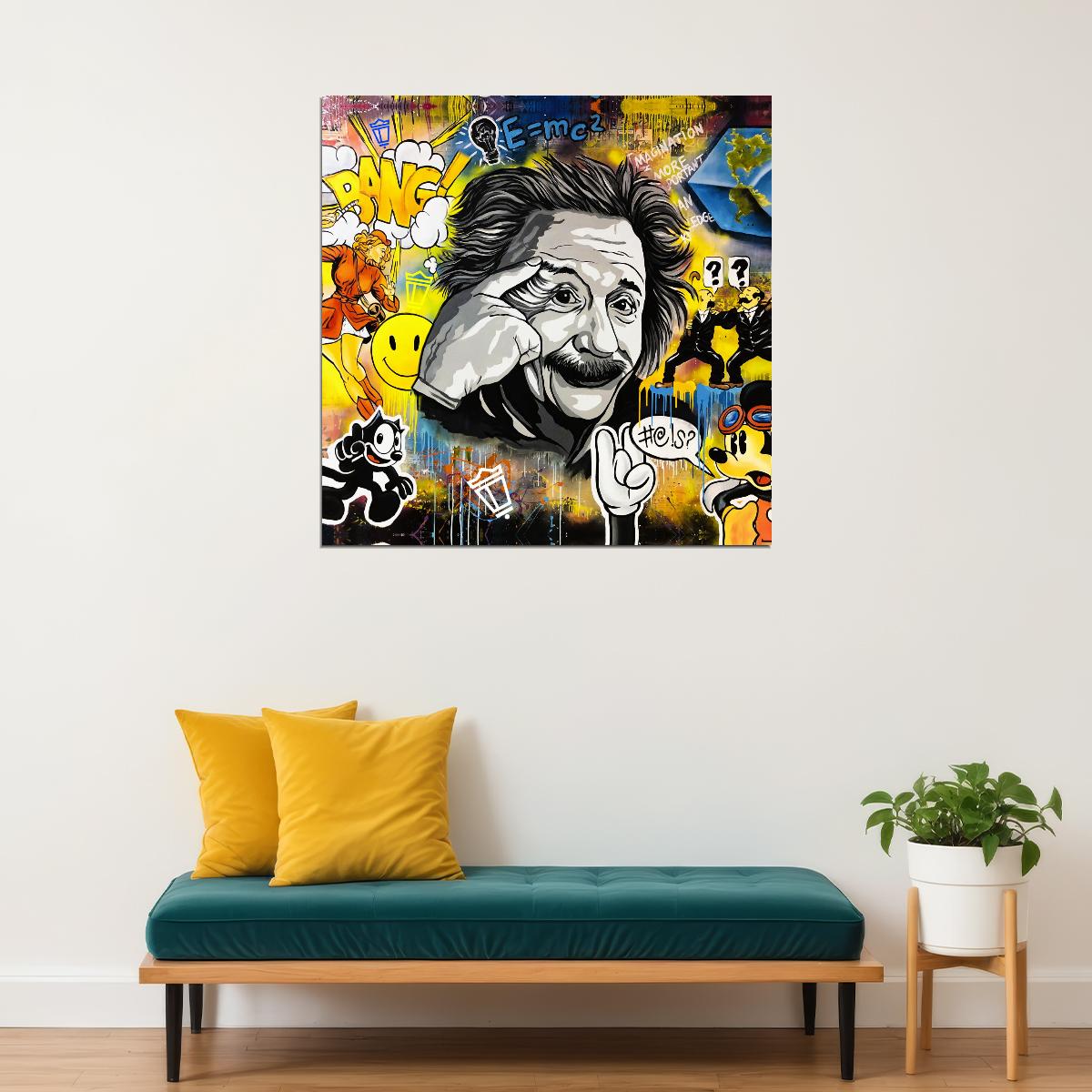 Colorful Portrait Albert Einstein Poster Street Graffiti Pop Art - xonomax