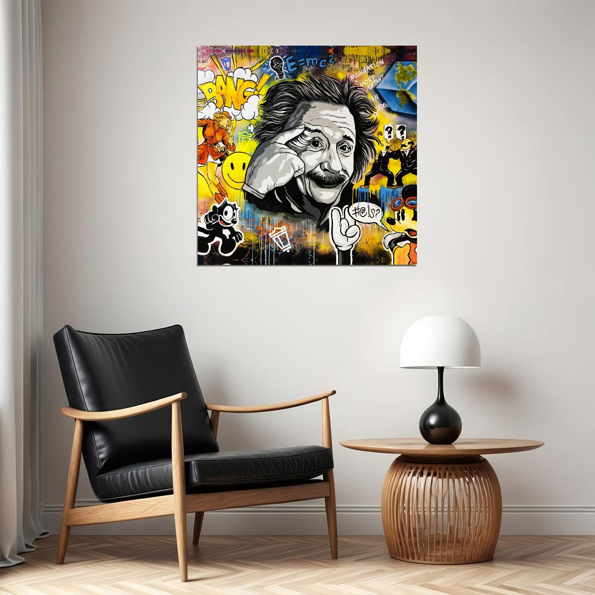Colorful Portrait Albert Einstein Poster Street Graffiti Pop Art - xonomax