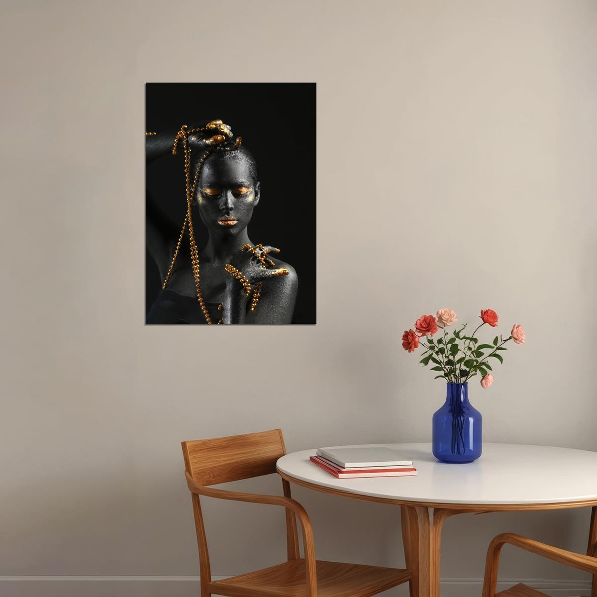 African Girl Art Black And Gold Posters Holding Golden Jewelry Black Women - xonomax