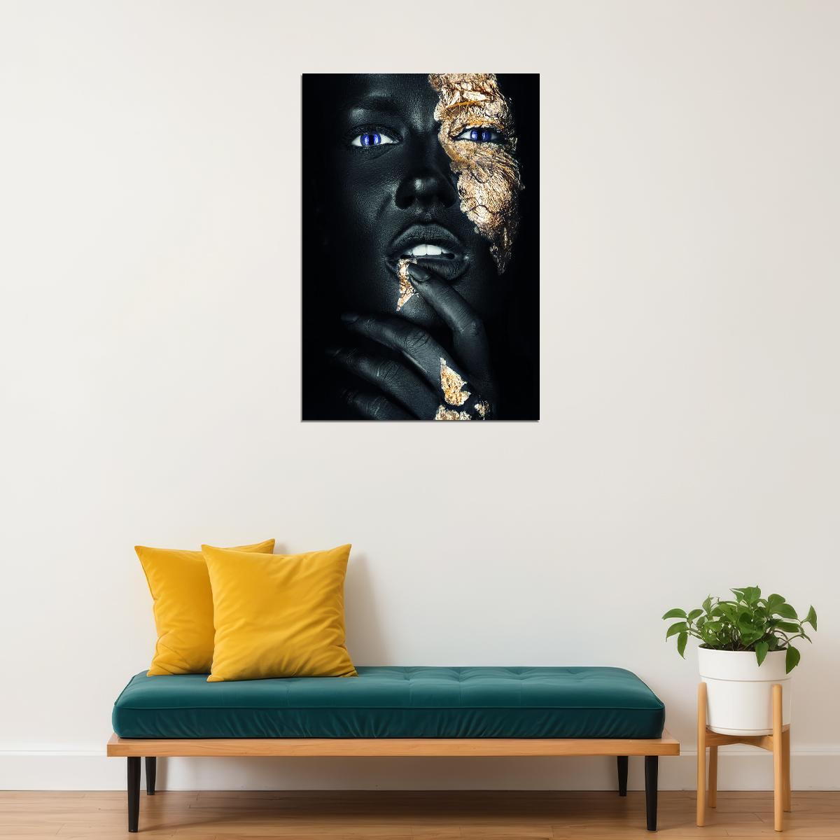 African Black Woman Posters With Hand Gold Foils Wall Art Print - xonomax