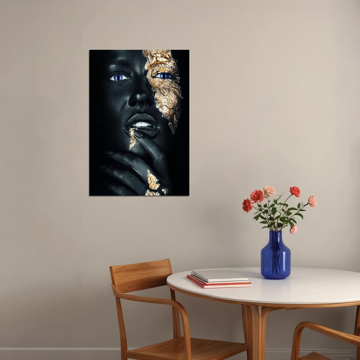 African Black Woman Posters With Hand Gold Foils Wall Art Print - xonomax