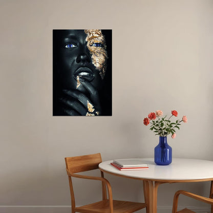 African Black Woman Posters With Hand Gold Foils Wall Art Print - xonomax