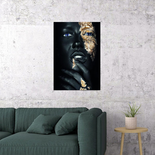 African Black Woman Posters With Hand Gold Foils Wall Art Print - xonomax