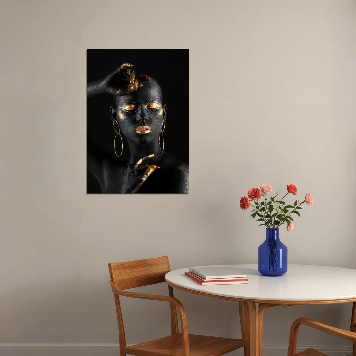 Black Nude African Woman Poster With Golden Finger And Lips Wall Art - xonomax