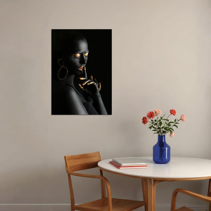 Black Nude African Woman Poster Silence With Golden Finger And Lips - xonomax