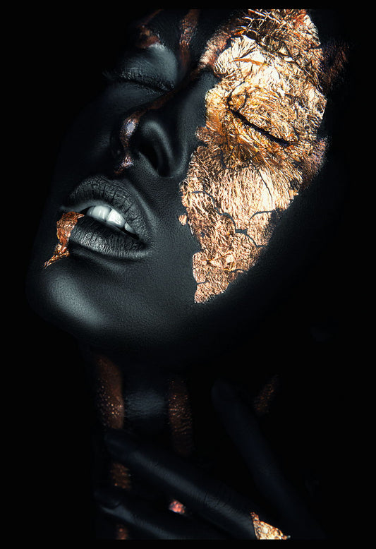 African Black Woman Posters Close Eyes Gold Foils Oil - xonomax