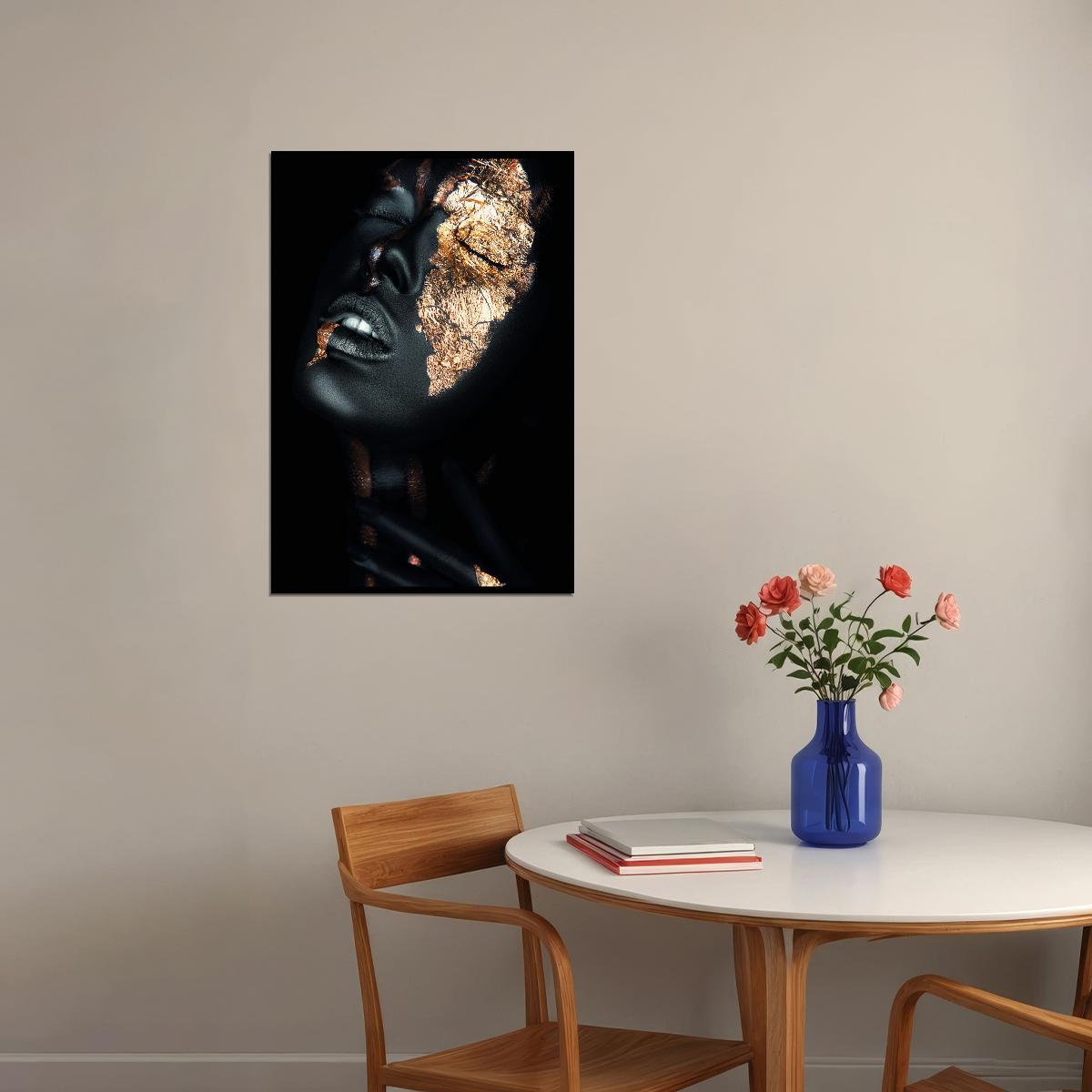 African Black Woman Posters Close Eyes Gold Foils Oil - xonomax
