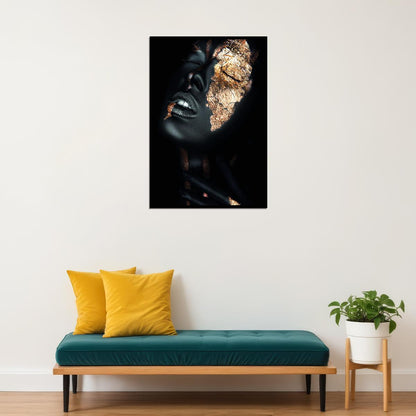 African Black Woman Posters Close Eyes Gold Foils Oil - xonomax