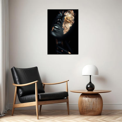 African Black Woman Posters Close Eyes Gold Foils Oil - xonomax