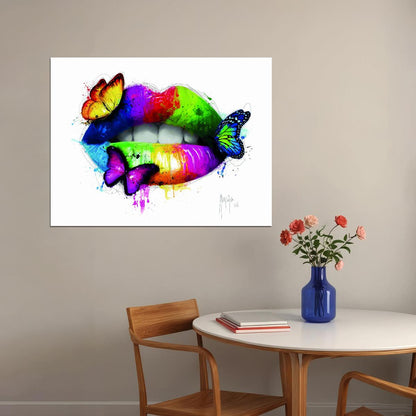 Women Lips Colorful Poster Butterfly Kiss Multicolor Wall Art - xonomax