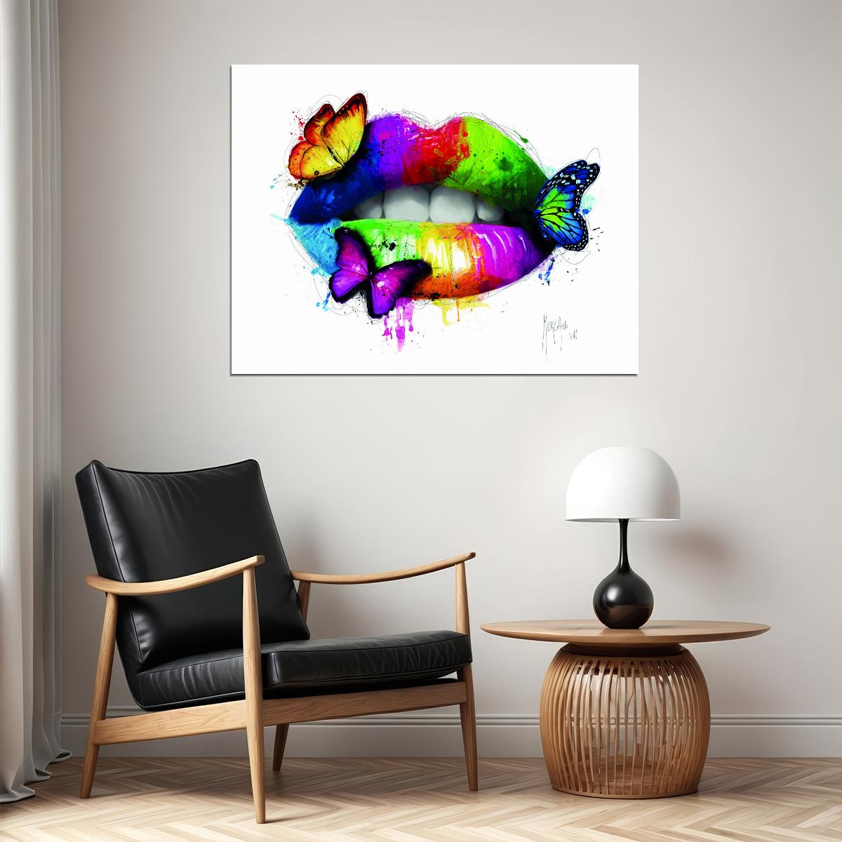 Women Lips Colorful Poster Butterfly Kiss Multicolor Wall Art - xonomax