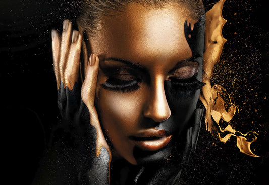 Abstract Girl Poster Golden Fashion Gold Fingers Face Women Wall Art - xonomax