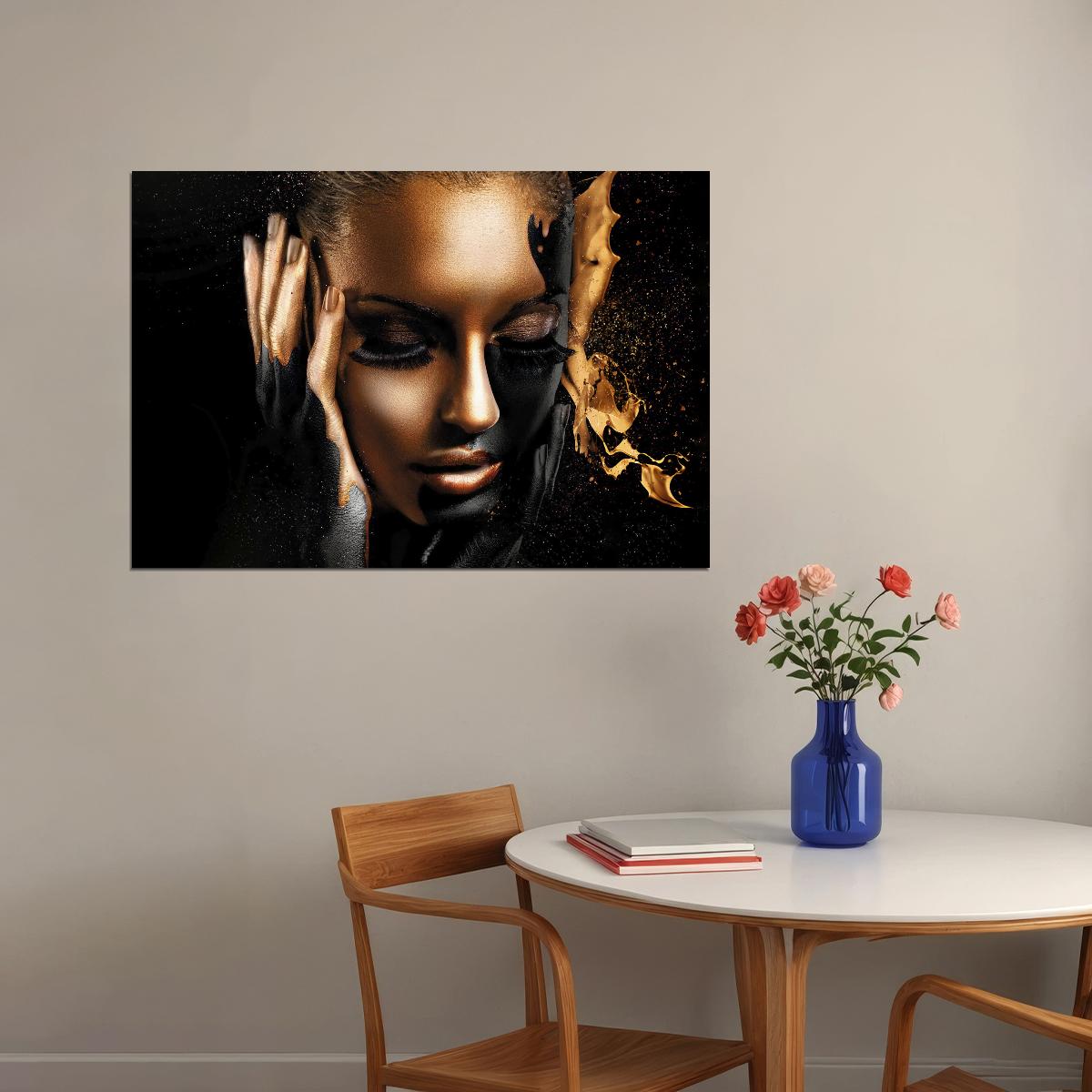 Abstract Girl Poster Golden Fashion Gold Fingers Face Women Wall Art - xonomax