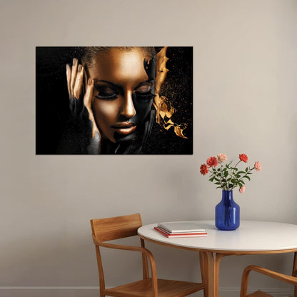 Abstract Girl Poster Golden Fashion Gold Fingers Face Women Wall Art - xonomax
