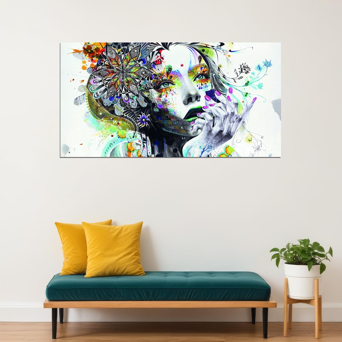 Abstraction Painting Girl Poster Flowers Hand Wall Art - xonomax