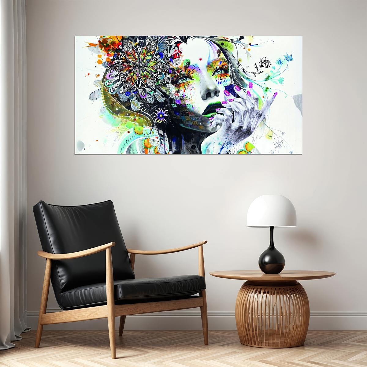 Abstraction Painting Girl Poster Flowers Hand Wall Art - xonomax