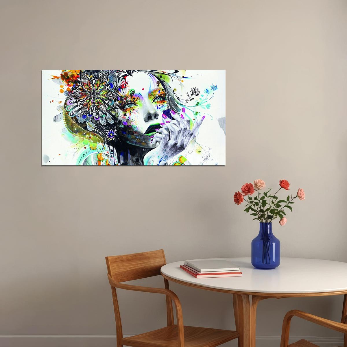 Abstraction Painting Girl Poster Flowers Hand Wall Art - xonomax