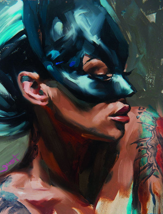 Cat Girl Poster Interior Black Painting Large Oil Tattoo Wall Art - xonomax