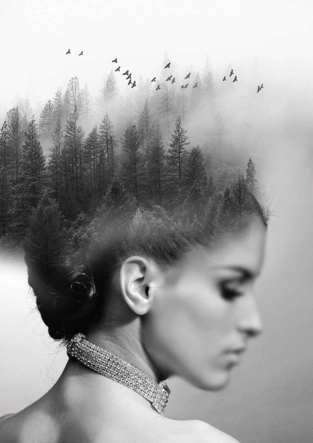 Black And White Girl Poster Diamond Painting Exquisite Embroidery Horizontal Forest - xonomax