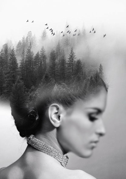 Black And White Girl Poster Diamond Painting Exquisite Embroidery Horizontal Forest - xonomax
