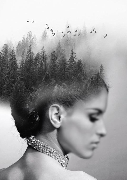 Black And White Girl Poster Diamond Painting Exquisite Embroidery Horizontal Forest - xonomax