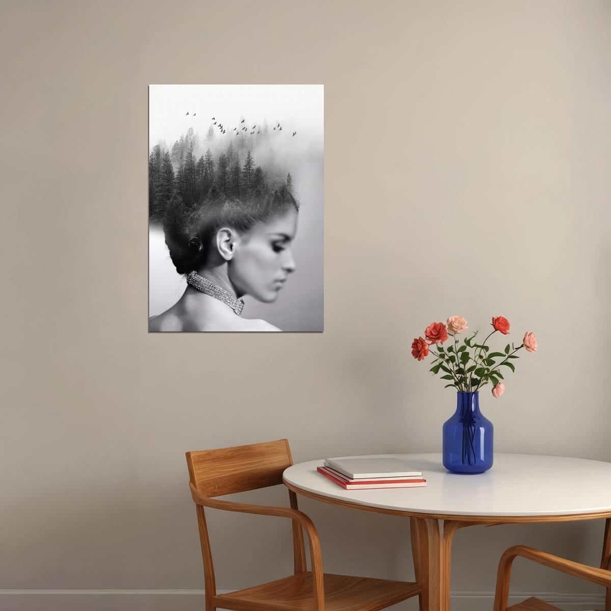 Black And White Girl Poster Diamond Painting Exquisite Embroidery Horizontal Forest - xonomax