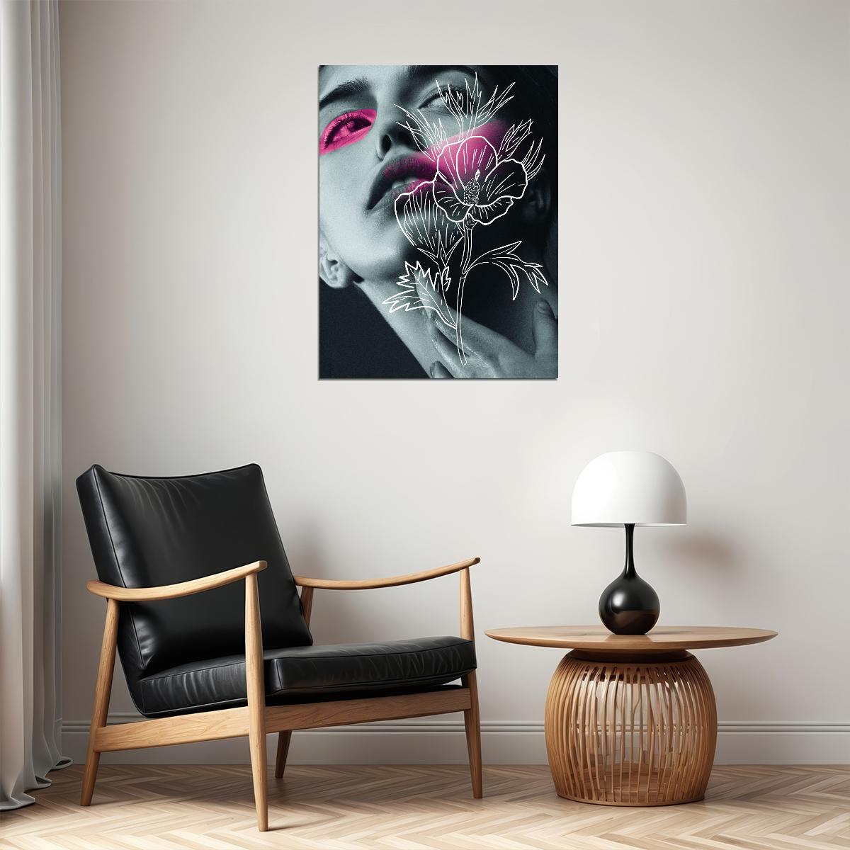 Diamond Painting Girl Poster Artwork White Flower Wall Art Modern Pink Woman Makeup - xonomax