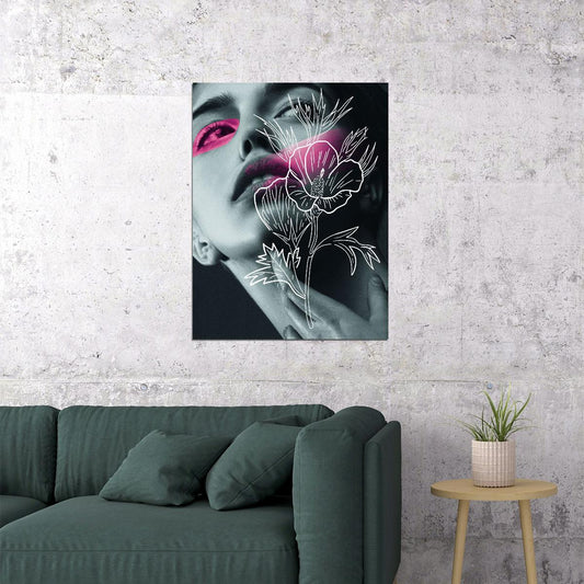 Diamond Painting Girl Poster Artwork White Flower Wall Art Modern Pink Woman Makeup - xonomax