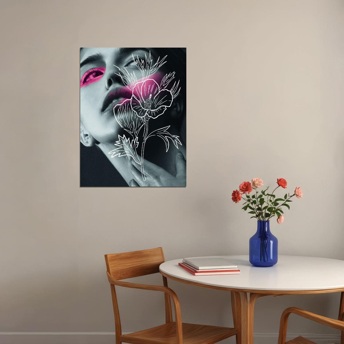 Diamond Painting Girl Poster Artwork White Flower Wall Art Modern Pink Woman Makeup - xonomax
