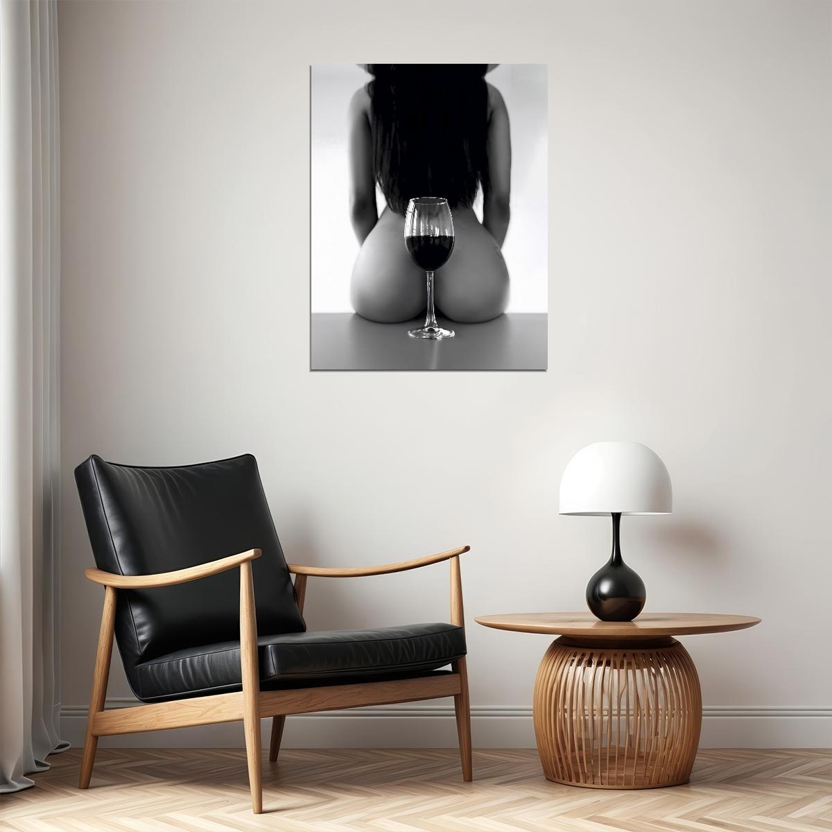 Painting Nude Girl Poster Sexy Woman Red Wine Glass Black White Style - xonomax