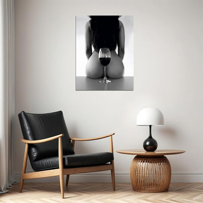 Painting Nude Girl Poster Sexy Woman Red Wine Glass Black White Style - xonomax